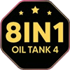 Black octagonal badge with a gold border, displaying the text 8IN1 in large gold letters and OIL TANK 4 below, with small gold stars above.